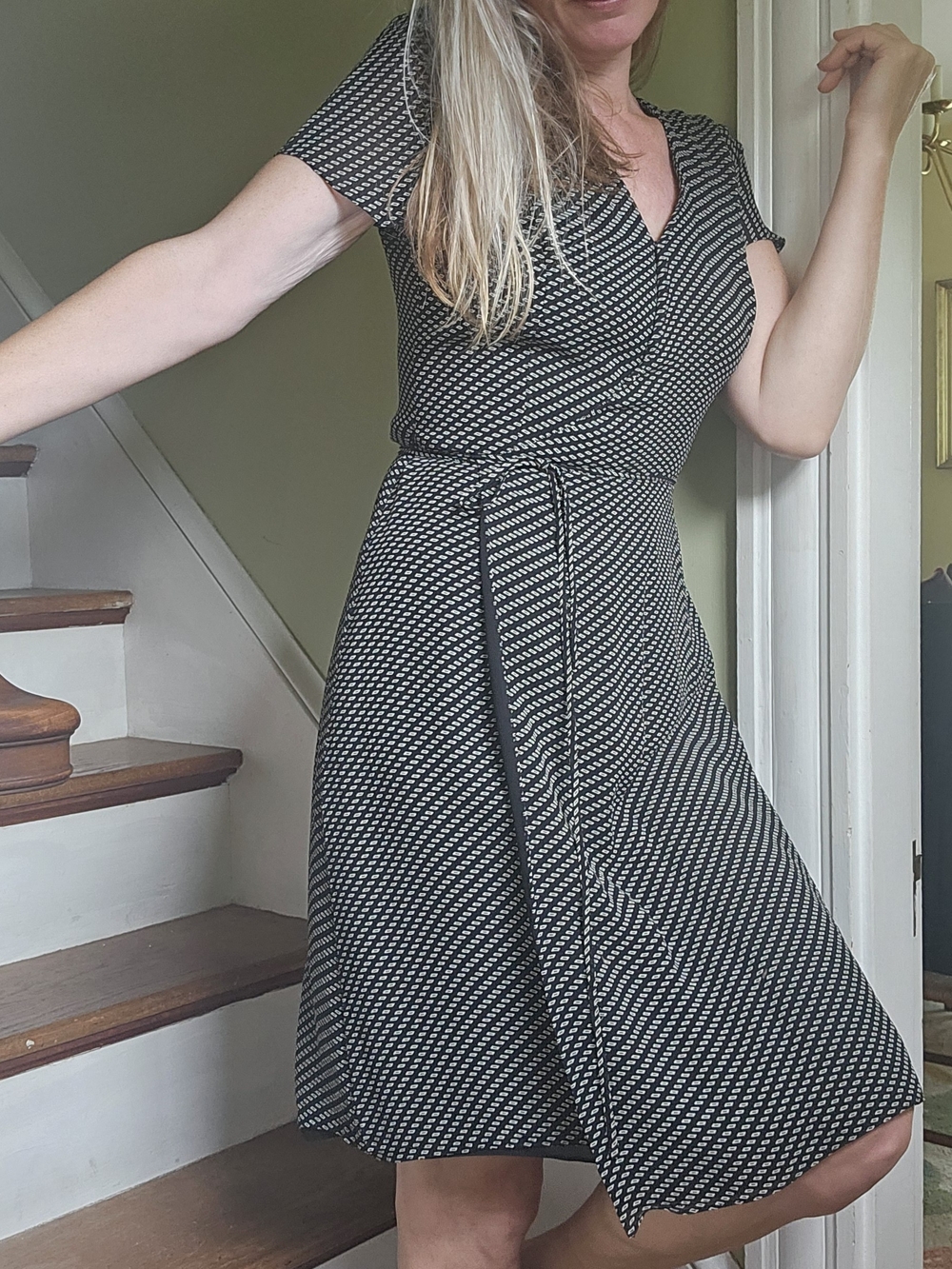 Ann Taylor Black and White Printed Wrap Dress